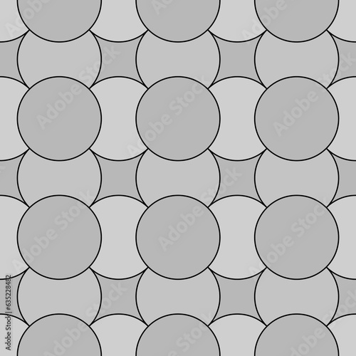 Grey figures background. Overlapping circles texture. Ethnic motif. Seamless surface pattern design with circular quilts ornament. Digital paper with rings for textile print  web designing. Vector