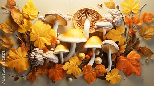 Painting with colors on the theme of mushrooms in the autumn forest,Generated by AI