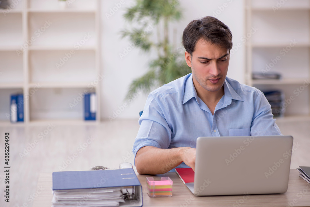 Young male employee working in the office Young male employee working in the office