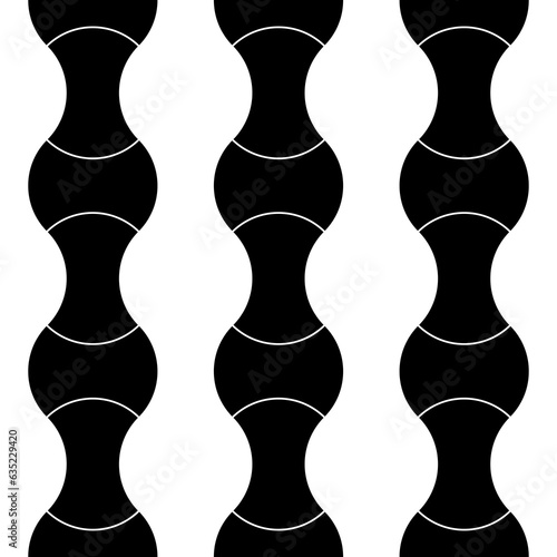 Black interlocking blocks lines on white background. Seamless surface pattern design with ethnic ornament. Apple core quilts texture. Image with hammerhead, axehead and bow shapes. Patchwork motif.
