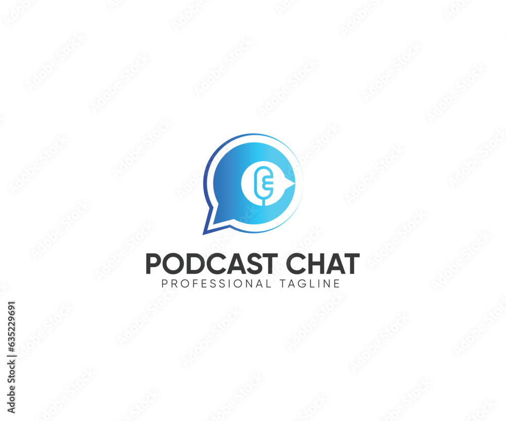 Podcast talk vector logo design, Audio microphone podcast icon illustration flat style isolated
