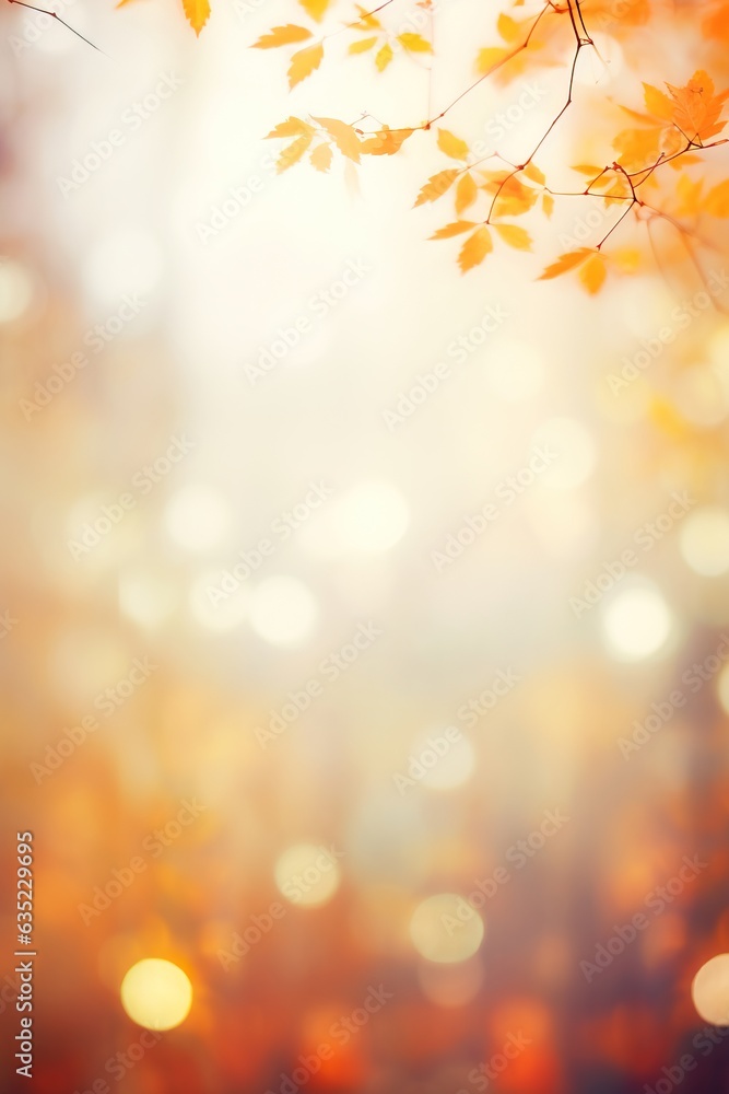 Blurred out fall season abstract nature background with lots of bokeh and a bright center spotlight and a subtle vignette border. ai generative.
