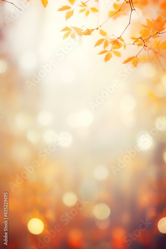 Blurred out fall season abstract nature background with lots of bokeh and a bright center spotlight and a subtle vignette border. ai generative.