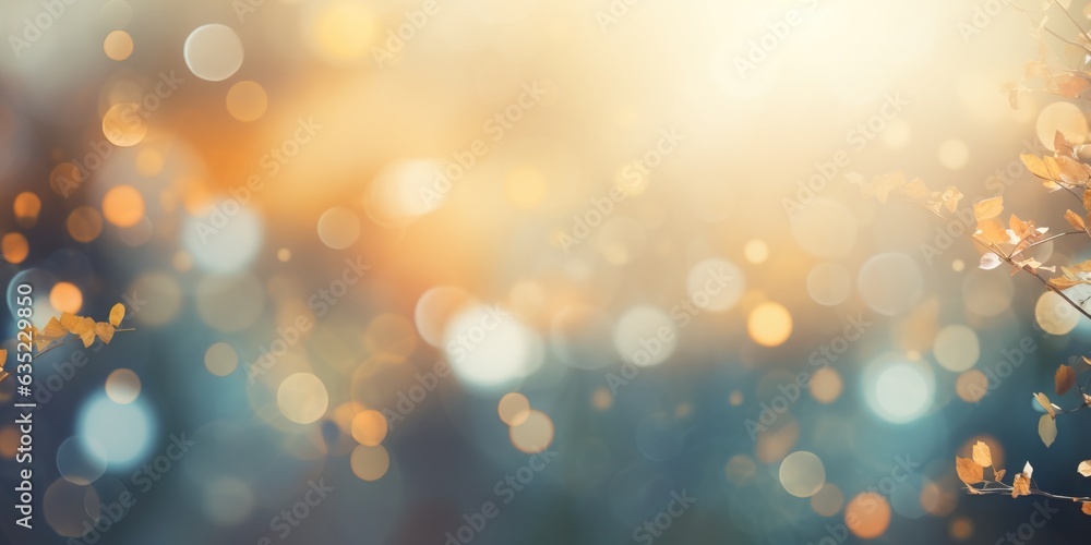 Blurred out fall season abstract nature background with lots of bokeh and a bright center spotlight and a subtle vignette border. ai generative.