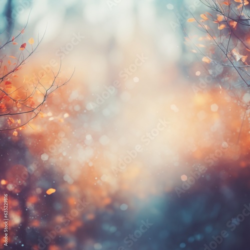 Blurred out fall season abstract nature background with lots of bokeh and a bright center spotlight and a subtle vignette border. ai generative.