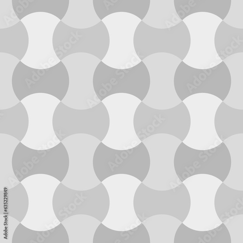 Apple core quilts texture. Patchwork motif. Seamless surface pattern design with ethnic ornament. Grey interlocking axehead figures background. Digital paper with hammerhead shapes for textile print.
