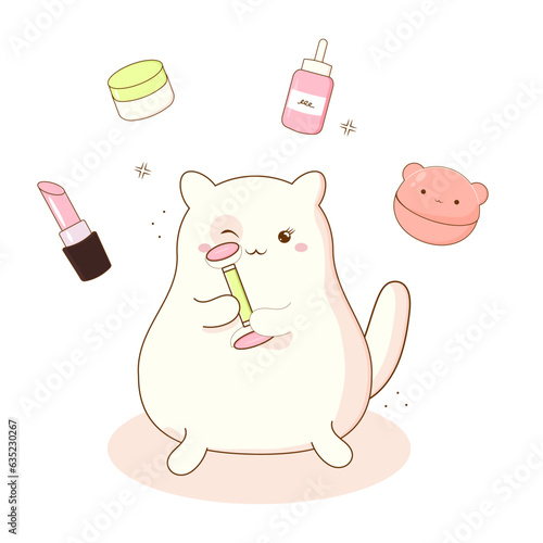 Korean cosmetics cute cat facial massager . Vector