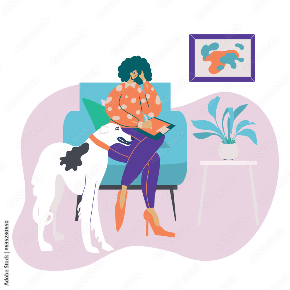 Woman sitting at home and planning vector illustration. Woman sitting at home and planning vector illustration.