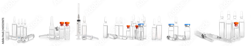 Set of medical ampules on white background Set of medical ampules on white background