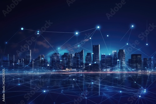 Smart city on a dark blue background featuring intellige