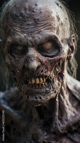 Portrait of a pale-skinned zombie with a blank stare, creature from horror and apocalypse stories. © Bnetto