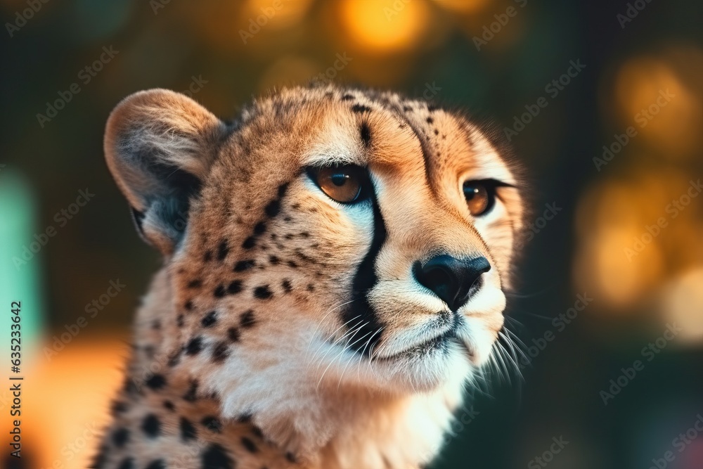 Cheetah close-up portrait on blurred background with bokeh Cheetah close-up portrait on blurred background with bokeh