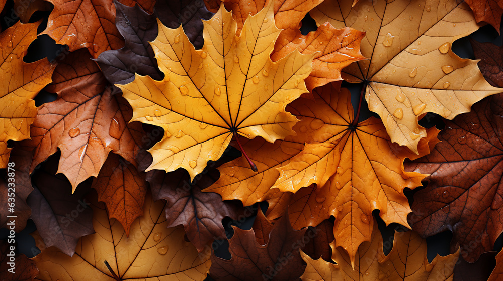 Autumn fallen leaves - abstract autumn background, flat lay, top view