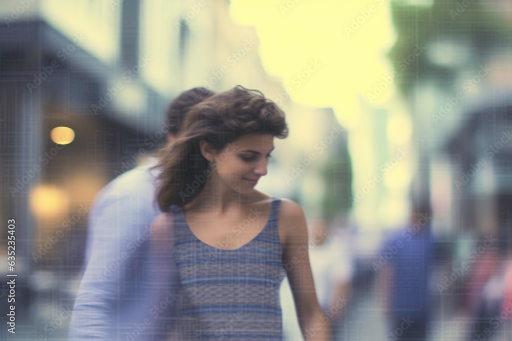 Casually dating, selective focus, pastels, video glitches, photo taken with provia. Generated by ai