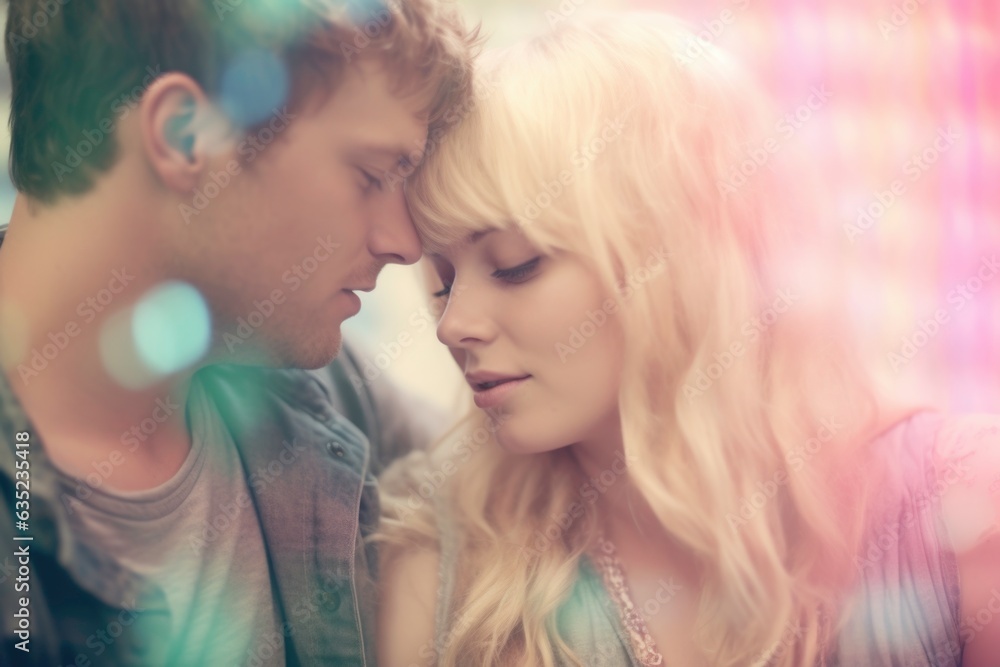 Casually dating, selective focus, pastels, video glitches, photo taken with provia. Generated by ai Casually dating, selective focus, pastels, video glitches, photo taken with provia. Generated by ai