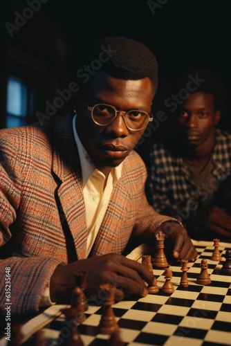 Strategic Brilliance: Black Man Analyzing His Chessboard - Critical Thinking photo