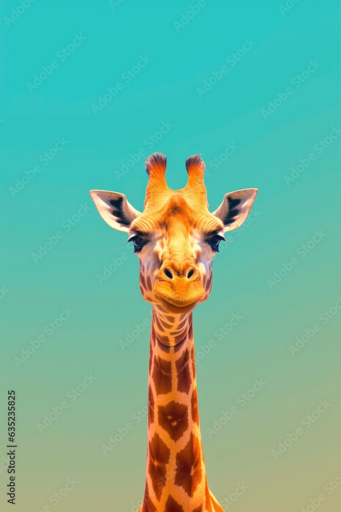 Fototapeta premium giraffe, symmetrical, poster, bright colors. Generated by ai