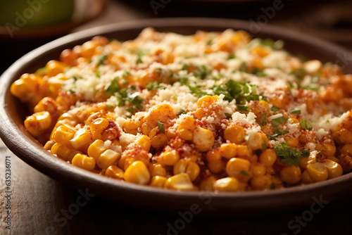 Cereal with corn and cheese in a bowl on wooden background