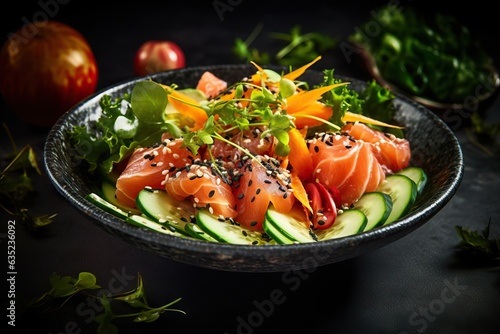 salmon poke bowl with avocado
