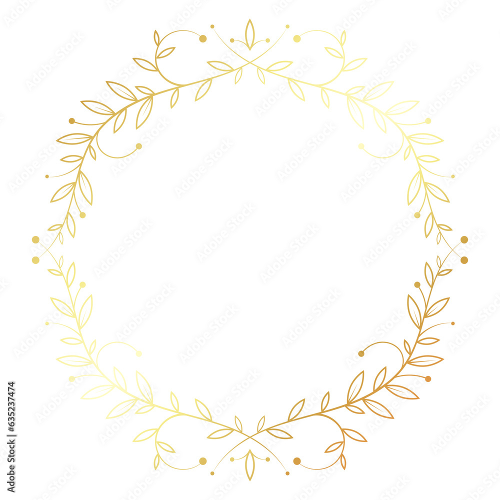 Gold branch with leaves simple silhouette round frame Gold branch with leaves simple silhouette round frame