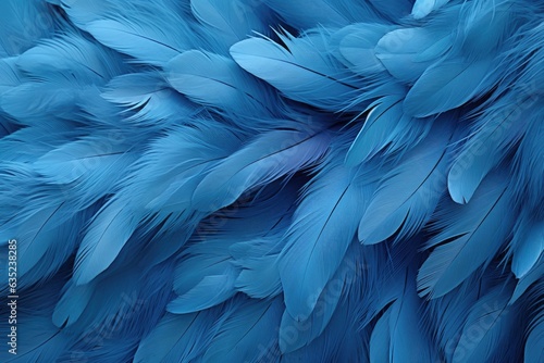 Beautiful multicolour feathers background in pastel blue colors. Closeup image of colorful fluffy feather. Minimal abstract composition with place for text. Copy space