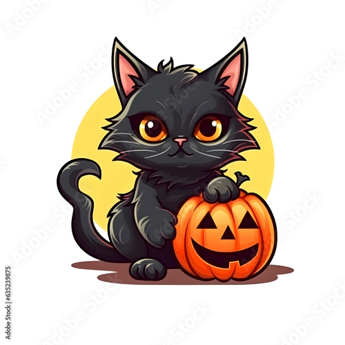 halloween cute cat cartoon character style generative AI.