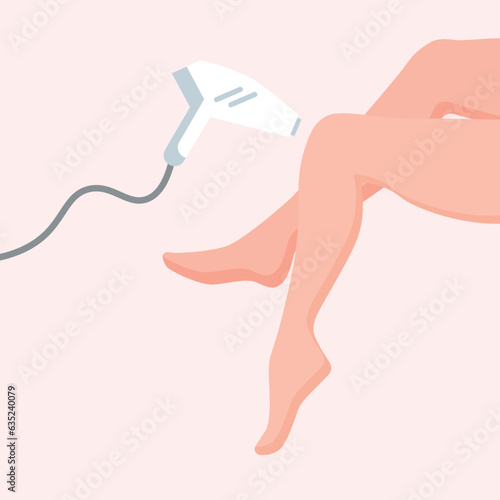 Laser hair removal. Woman smooth silky legs. Female beauty salon poster. Vector illustration in trendy flat style isolated on pink background.