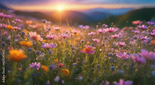 Vibrant Sunset over Idyllic Meadow with Wildflowers © Freya