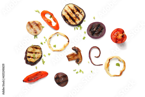 Canvastavla Composition with different tasty grilled vegetables on white background