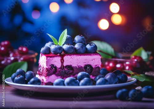 Blueberry cake with blur background