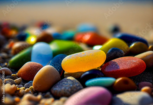 Cailloux colorés sur la plage - Générative ia photo