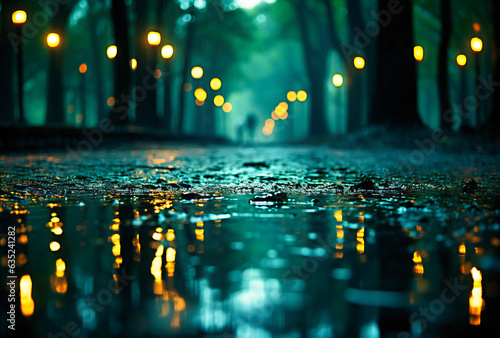 rain falls with drops on the ground photo