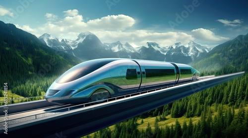 Obraz na płótnie An awe-inspiring image of a magnetic levitation train, illustrating the future o
