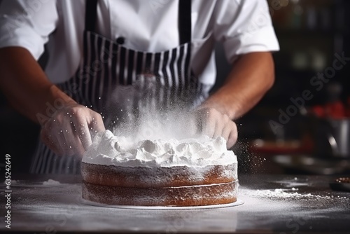 Close up a cakes sprinkled with icing sugar.