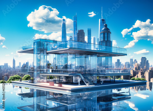a building with glass overlooking the city skyline