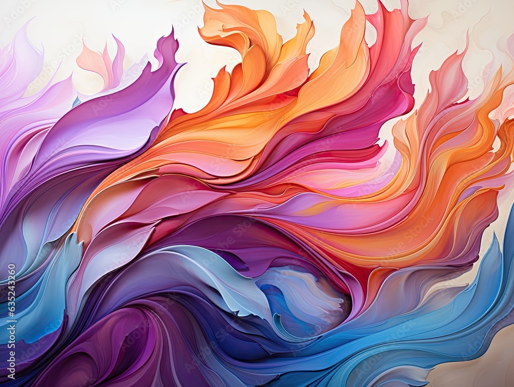 Illustration of a vibrant and dynamic abstract painting capturing the essence of a multicolored wave. Generative AI