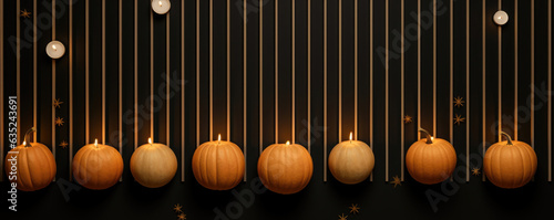 Shimmery Full Moon with Lines of Burning Pumpkin Spice Candles Below. Halloween background