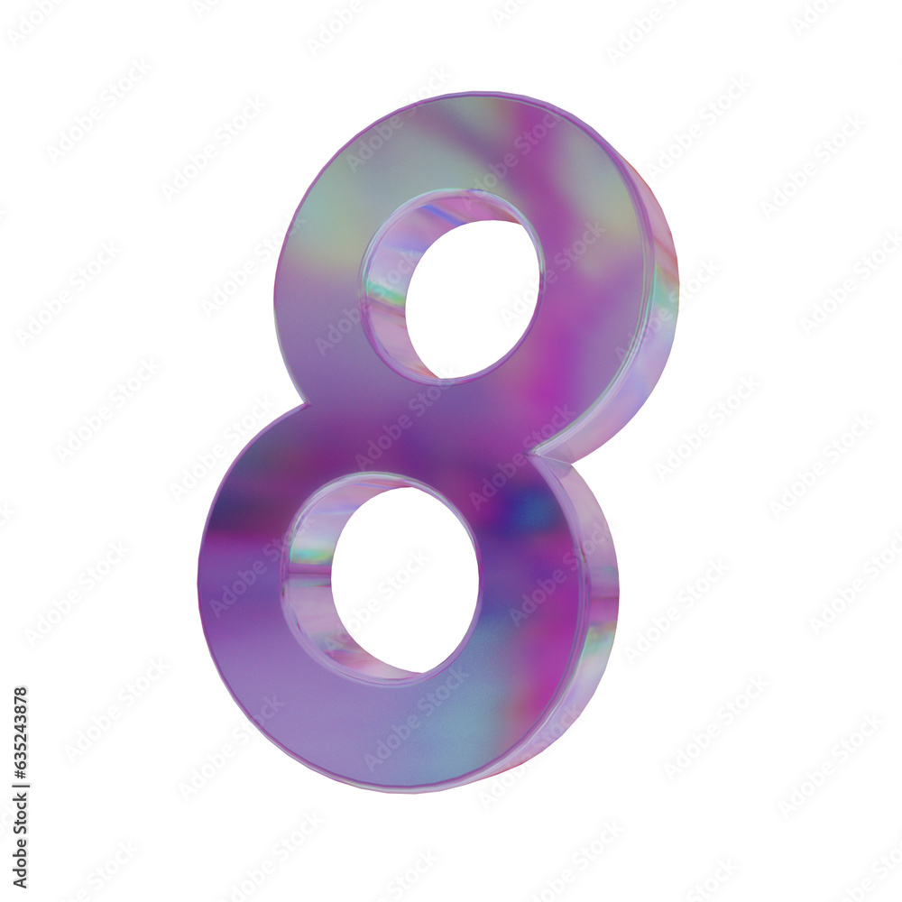 Pink rainbow dispersion Glass number 8 on a black background. 3D render. 3D Illustration Pink rainbow dispersion Glass number 8 on a black background. 3D render. 3D Illustration