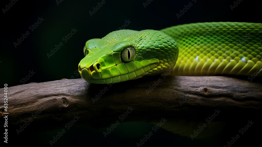 Green snake on the branch. AI Generative. Green snake on the branch. AI Generative.