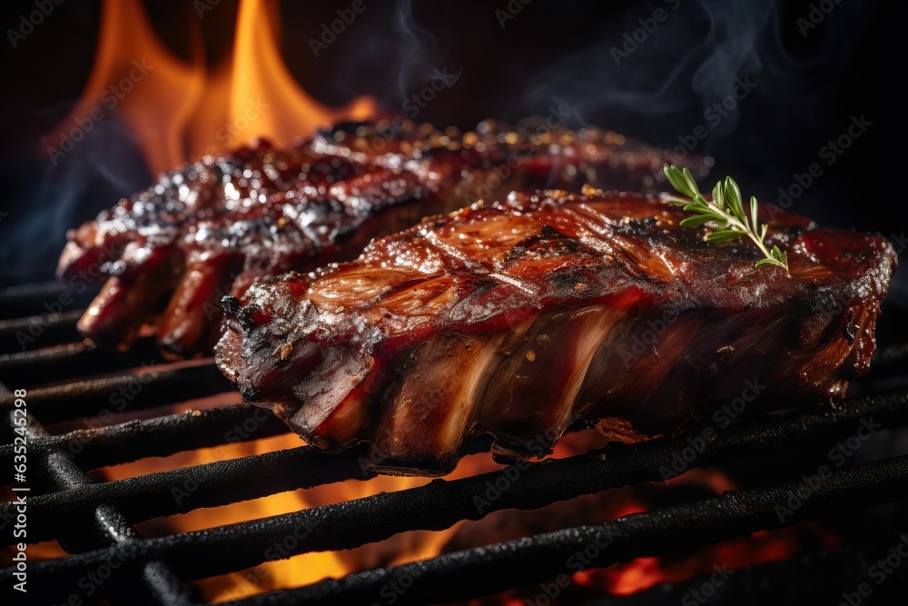 Beef steaks on the grill with flames Beef steaks on the grill with flames