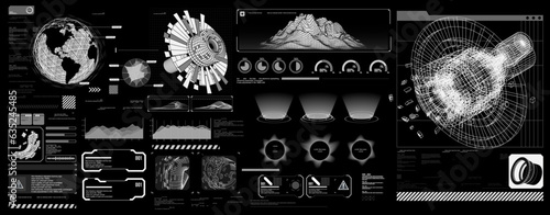 Abstract futuristic shape element HUD, GUI, Science fiction, cyberpunk, retrofuturism, concept, vaporwave abstract element.