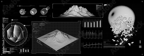Abstract futuristic shape element HUD, GUI, Science fiction, cyberpunk, retrofuturism, concept, vaporwave abstract element.