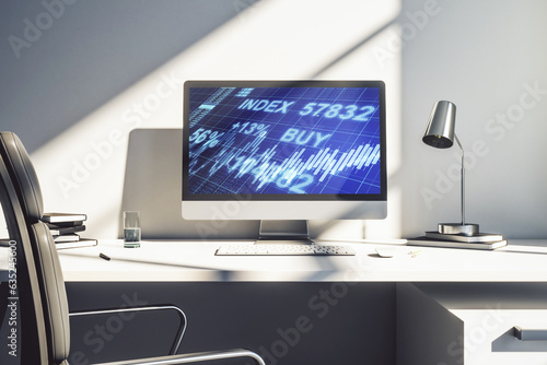 Modern computer screen with abstract creative financial chart, research and analytics concept. 3D Rendering © Pixels Hunter