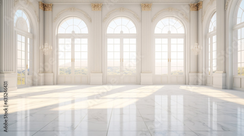 White Marble Luxury Palace Interior Room with Sunny Windows