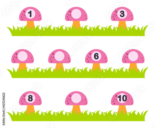 Educational game for kids, math activity worksheet. Fill in the missing numbers.