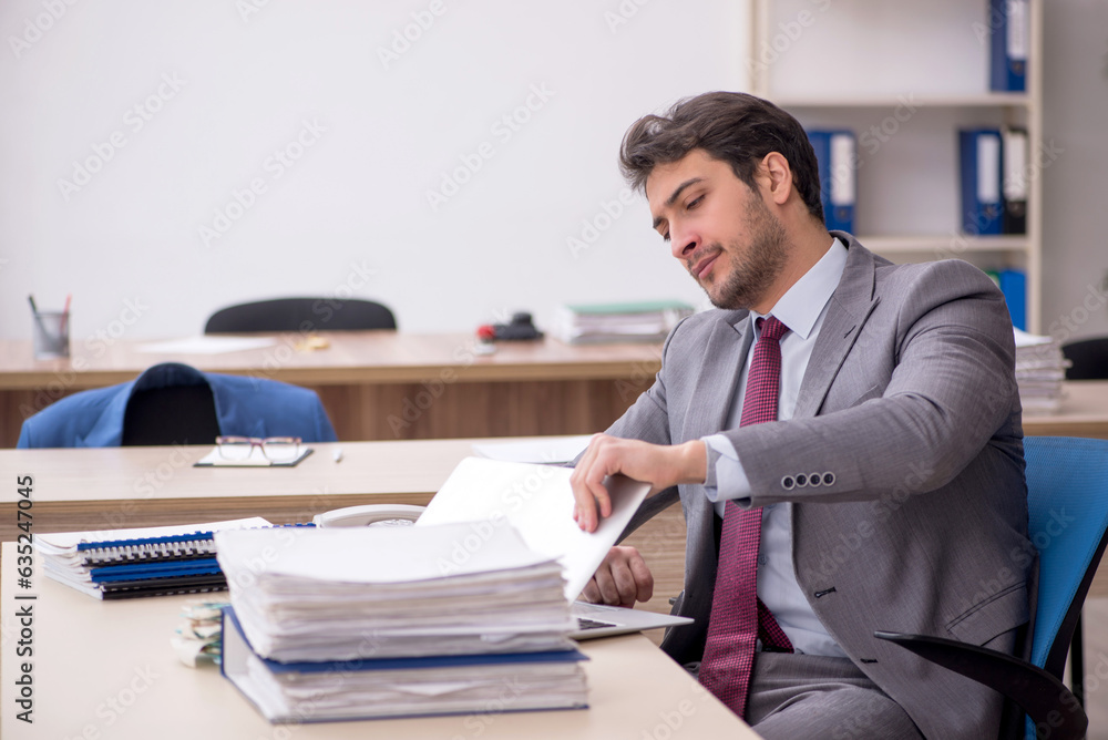 Young male employee working in the office Young male employee working in the office