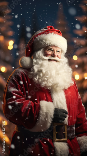 Portrait of a nice and friendly Santa Claus smiling at camera in photo studio production. © Bnetto