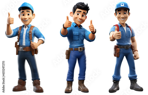 3D render worker man Plumber character cartoon style Isolated on transparent background