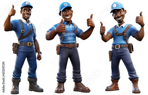 3D render worker man Plumber character cartoon style Isolated on transparent background photo