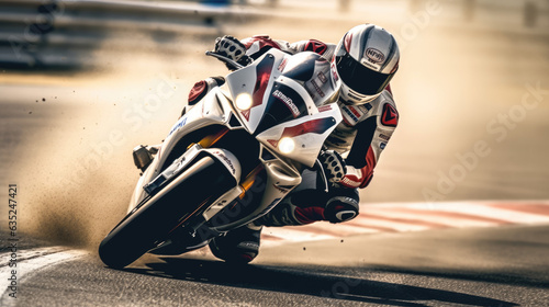 Superbike motorcycle on the race track, dynamic concept art illustration, high speed